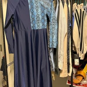 Blue Snake-Print burkini swimsuit midi dress